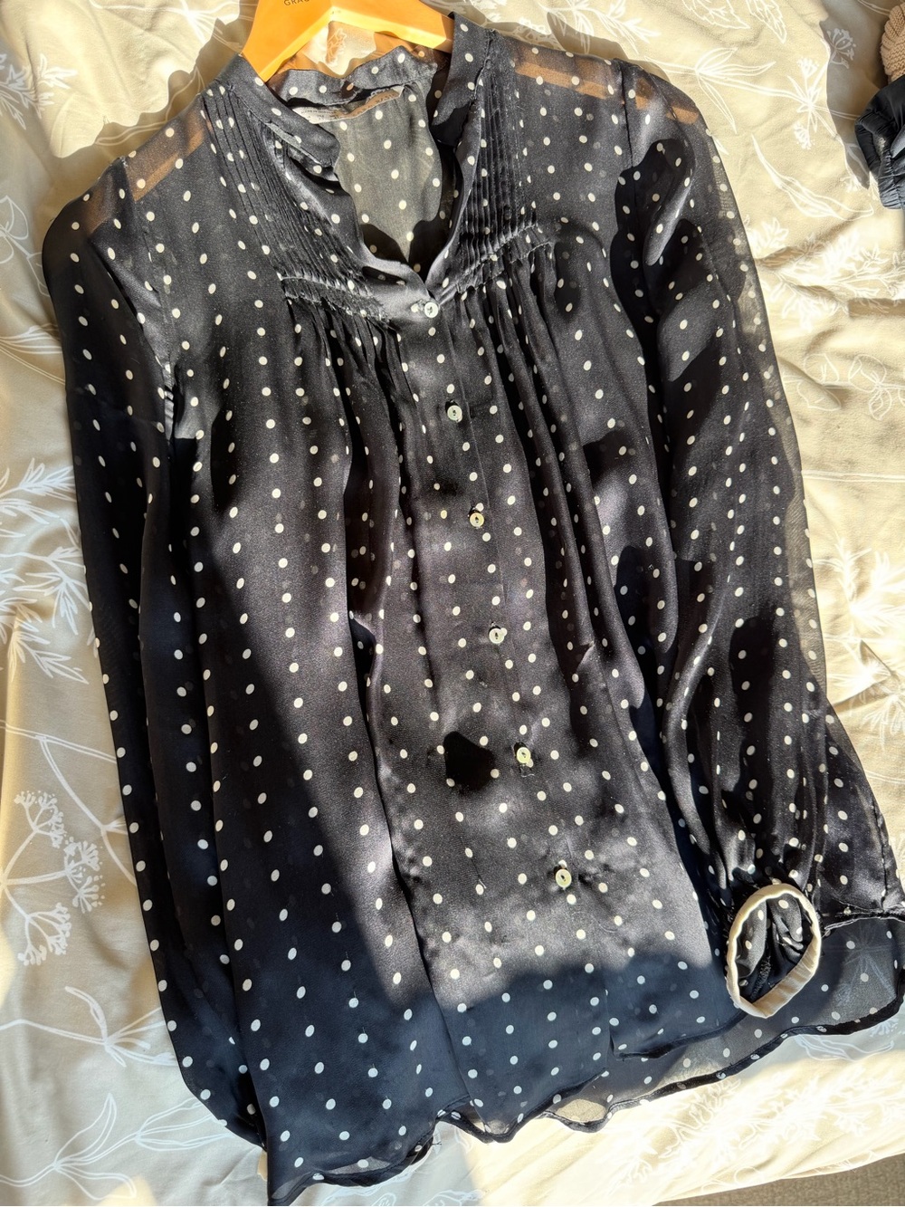Zara Black Satin Polka Dot Tie-Neck Blouse